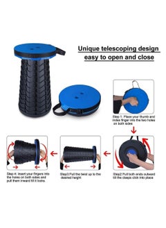 TIGER Portable Retractable Folding Stool, Telescoping Foldable Camping Stool with 400lbs Load Capacity, Height Adjustable for Outdoor, Fishing, Hiking, Gardening, BBQ (Blue)  - Image 3