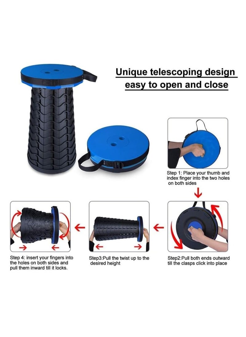 TIGER Portable Retractable Folding Stool, Telescoping Foldable Camping Stool with 400lbs Load Capacity, Height Adjustable for Outdoor, Fishing, Hiking, Gardening, BBQ (Blue)  - Image 3