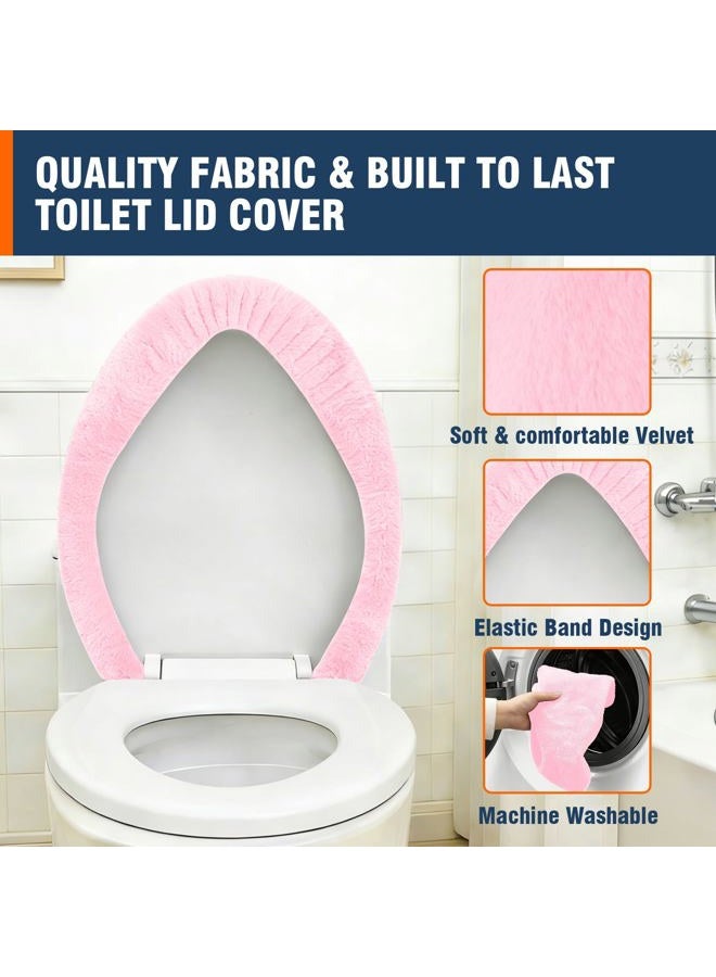 lanseyixiu Soft Plush Toilet Lid Cover for Bathroom, Machine Washable Toilet Seat Covers, Fits Most Round Elongated and Oblong Lids, Easy Installation& Cleaning (Pink) - Image 3