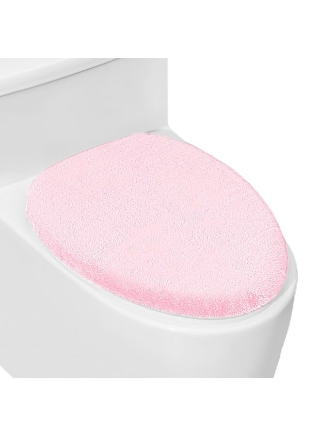 lanseyixiu Soft Plush Toilet Lid Cover for Bathroom, Machine Washable Toilet Seat Covers, Fits Most Round Elongated and Oblong Lids, Easy Installation& Cleaning (Pink) - Image 1