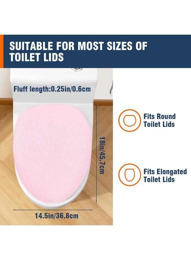 lanseyixiu Soft Plush Toilet Lid Cover for Bathroom, Machine Washable Toilet Seat Covers, Fits Most Round Elongated and Oblong Lids, Easy Installation& Cleaning (Pink) - Image 2