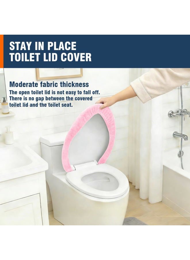 lanseyixiu Soft Plush Toilet Lid Cover for Bathroom, Machine Washable Toilet Seat Covers, Fits Most Round Elongated and Oblong Lids, Easy Installation& Cleaning (Pink) - Image 5