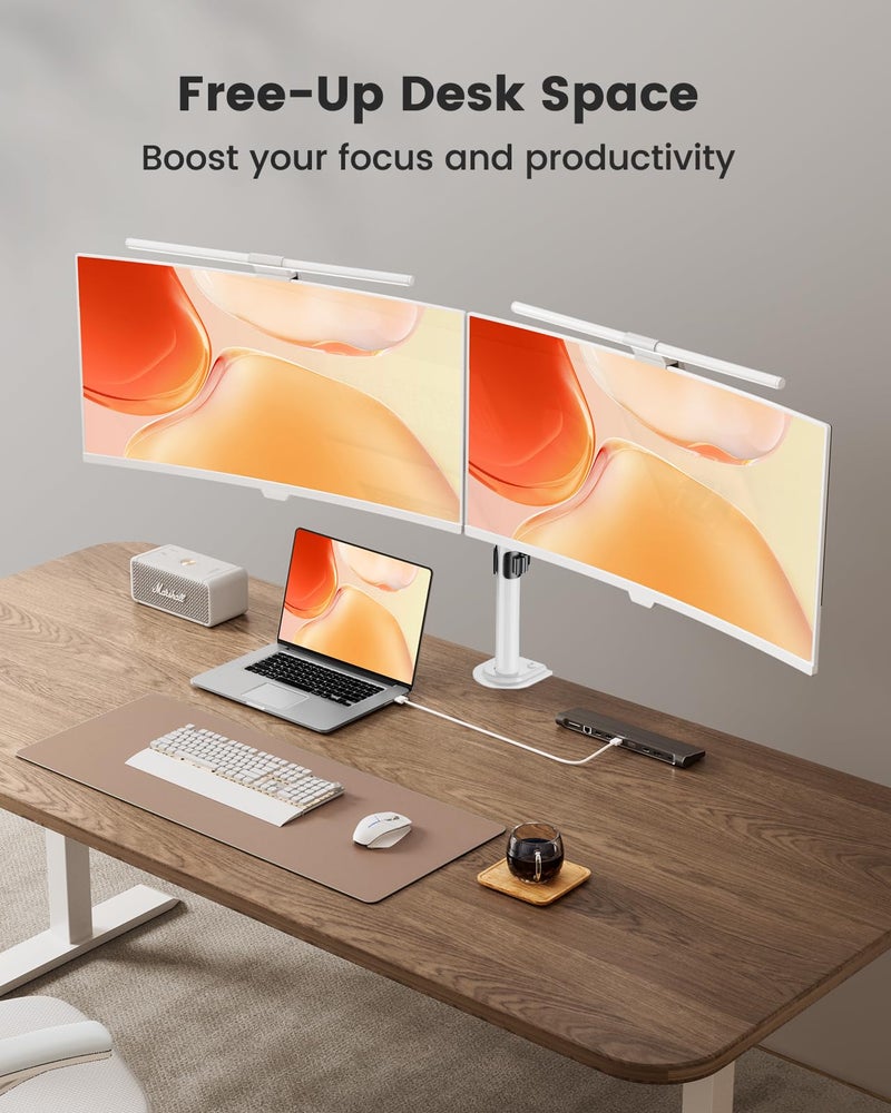 ErGear Fully Adjustable Dual Monitor Mount for 2 Screens up to 32 Inches, Holds up to 17.6 lbs Each Arm, Desk Stand, White - Image 5