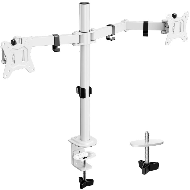 ErGear Fully Adjustable Dual Monitor Mount for 2 Screens up to 32 Inches, Holds up to 17.6 lbs Each Arm, Desk Stand, White - Image 1