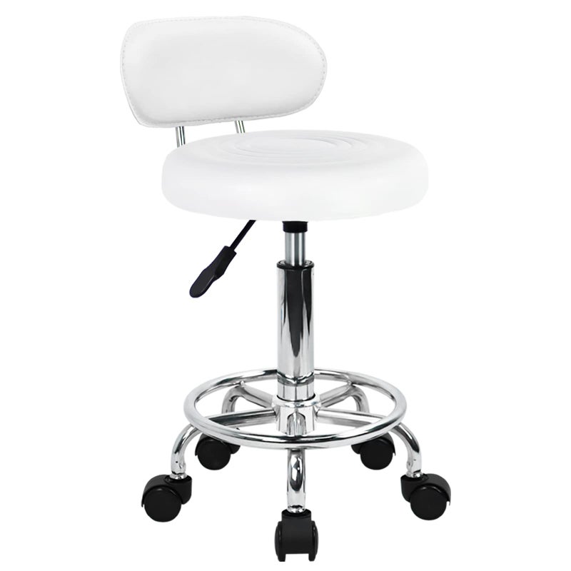 KKTONER PU Leather Modern Rolling Stool with Low Back Height Adjustable Work Salon Drafting Swivel Task Chair with Footrest (White) - Image 1