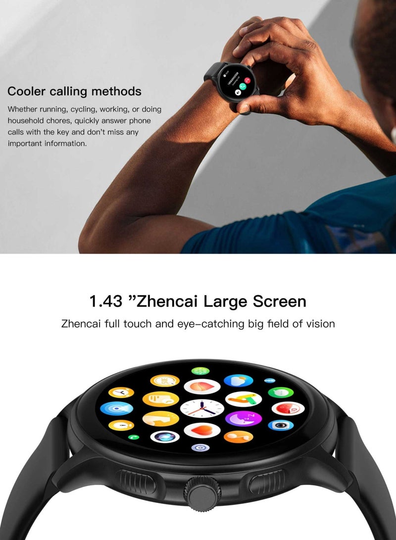 PEJE Smart Watch 1.43" 446x446 DPI Resolution AMOLED Display, 7 Days Battery, IP68 Waterproof, 123+ Sports Modes, Heart-Rate, Bluetooth 5.2 Voice Calling, iOS/Android Compatibility, 2 Bands - Image 2