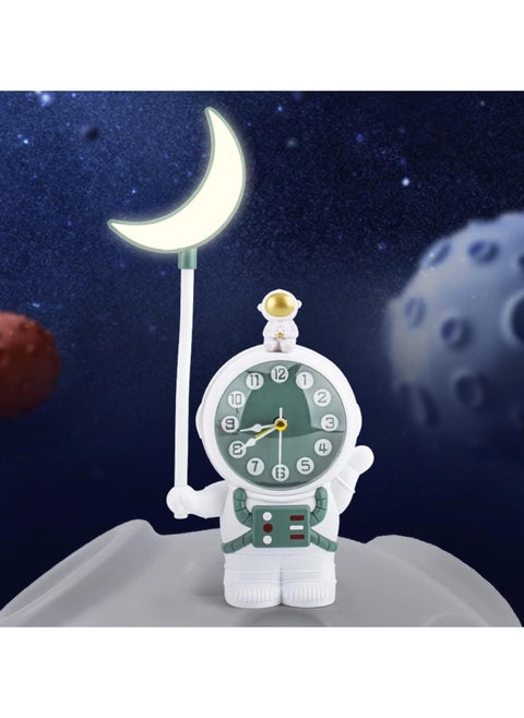 Astronaut Rechargeable LED Table Lamp with Clock and Alarm Clock, Adjustable Study Desk Lamp with Pencil Sharpener, LED Table Reading Light and Night Light for Kids Room (Green)