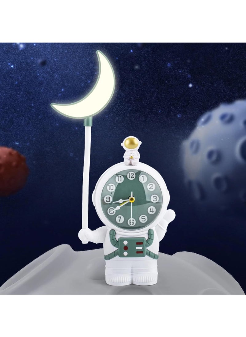 Generic Astronaut Rechargeable LED Table Lamp with Clock and Alarm Clock, Adjustable Study Desk Lamp with Pencil Sharpener, LED Table Reading Light and Night Light for Kids Room (Green)  - Image 1