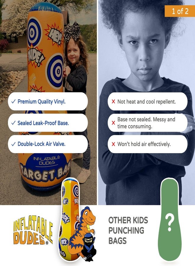 INFLATABLE DUDES Target Bag - Double-Sided - Ninja Dinosaur 47 Inches - Kids Punching Bag | Already Filled with Sand| Bop Bag | Inflatable Bopper | Boxing | Punching Bag for Kids- (Rex and Nobi) - Image 5