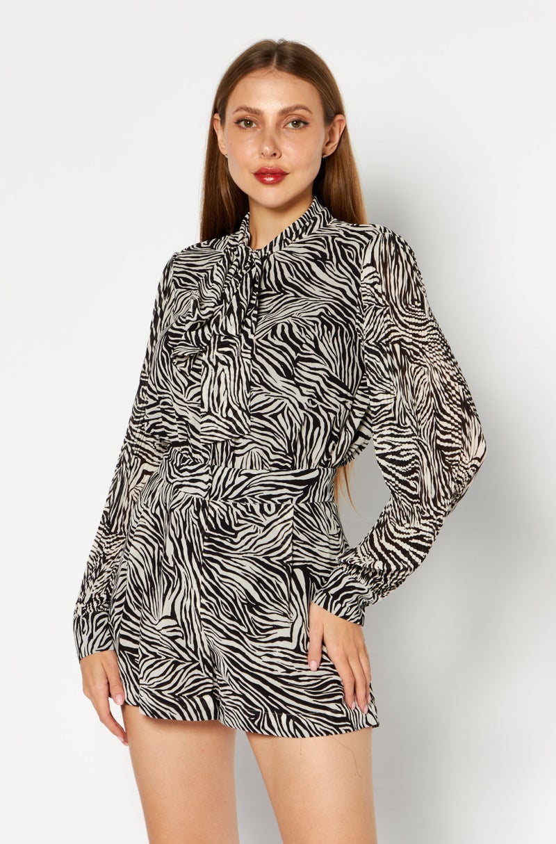 Michael Kors Women Animal Pattern Long Sleeves Playsuits , White  - Image 1