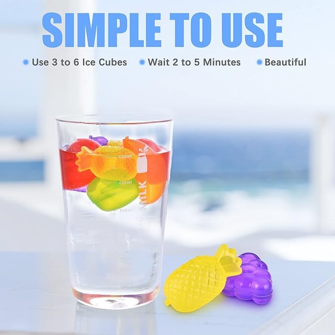 Clickswift Reusable Multi Fruits Shaped Plastic Freezable Ice Cubes for Cocktail, Whiskey, Beverages, to Chill Drinks, Washable Refreezable Ice Cubes, Bar Accessories, BPA Free, 24 Pcs (Multicolor) - Image 3