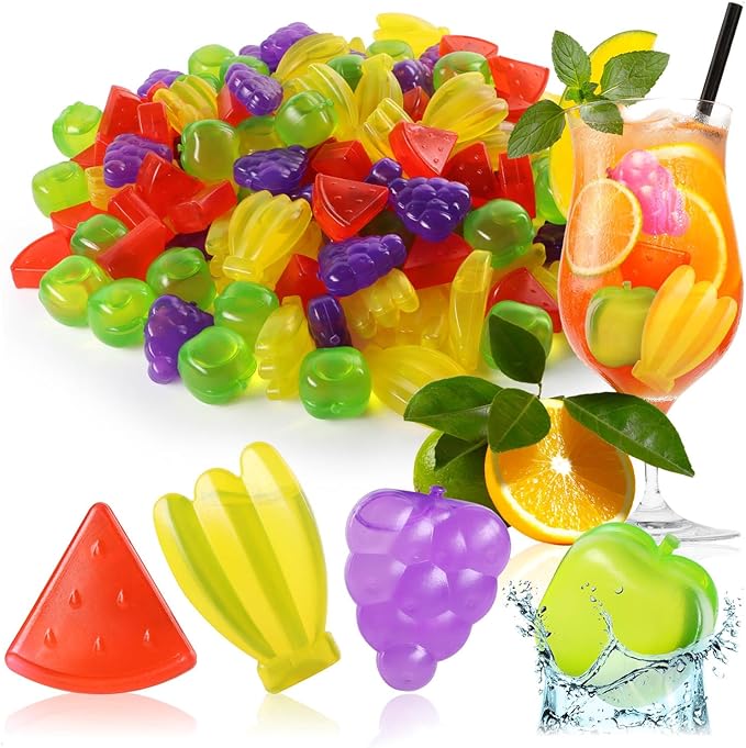 Clickswift Reusable Multi Fruits Shaped Plastic Freezable Ice Cubes for Cocktail, Whiskey, Beverages, to Chill Drinks, Washable Refreezable Ice Cubes, Bar Accessories, BPA Free, 24 Pcs (Multicolor) - Image 1