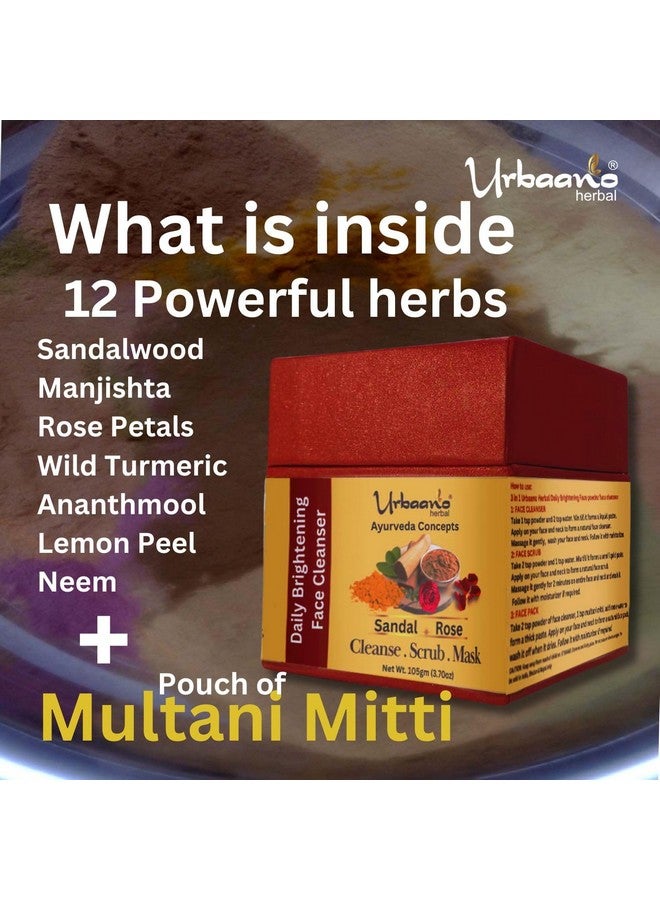 Urbaano herbal Ayurveda Concepts Herbal Skin Care Face Brightening Cleanser, Scrub, Mask 3-in-1 Instant Glow, Tan & Blackhead Remover, for All Skin Type, 100% Vegan Natural - 105gm + 50gm Multani Mittti - Image 3