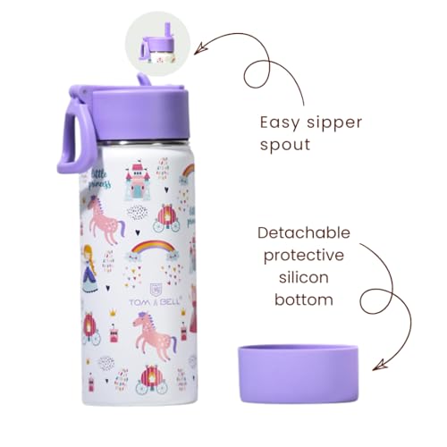TOM  BELL TOM & BELL Insulated Water Bottle for Kids 500ml,Double Wall Water Bottle for School, Sipper Bottle,Hot and Cold, Premium 304 Stainless Steel (Lil princess, 500ml) - Image 2