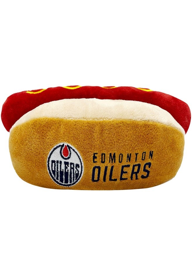 Pets First NHL Edmonton Oilers HOT Dog Plush Dog & CAT Squeak Toy - Cutest HOT-Dog Snack Plush Toy for Dogs & Cats with Inner Squeaker & Beautiful Hockey Team Name/Logo 8 x 5 x 3 Inches - Image 4