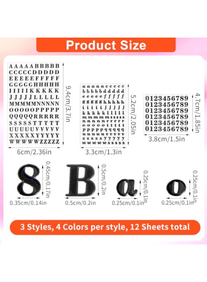 LLOUSSAK 12Sheets Small Letter Stickers 0102 Mini Alphabet Stickers SelfAdhesive Epoxy Tiny Number Letter Stickers Letter Stickers Small Decals for Scrapbooking Nails Manicure DIY Crafts 4Colors - Image 3