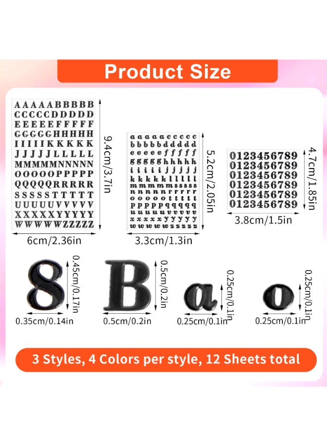 LLOUSSAK 12Sheets Small Letter Stickers 0102 Mini Alphabet Stickers SelfAdhesive Epoxy Tiny Number Letter Stickers Letter Stickers Small Decals for Scrapbooking Nails Manicure DIY Crafts 4Colors - Image 4