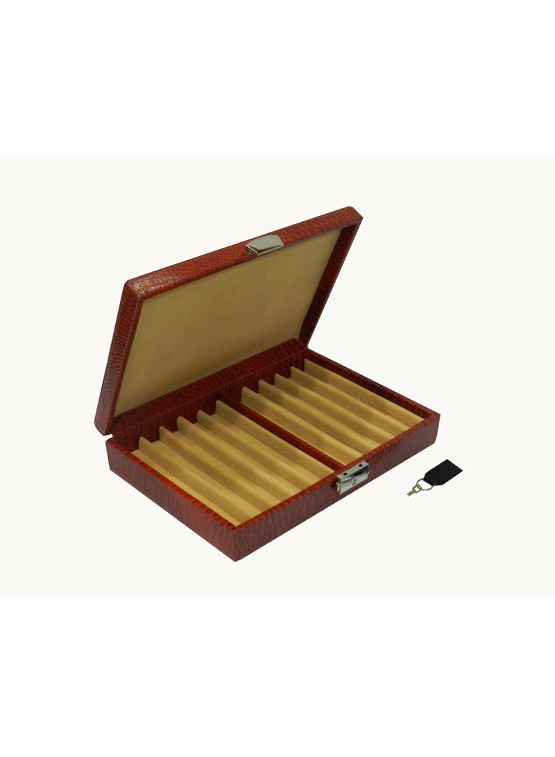 LAVERI LEATHER Laveri 10 Piece Genuine Leather Pen  Case Storage and Fountain Pen , Chain, Braslets Organizer Box with Key Lock - Image 1