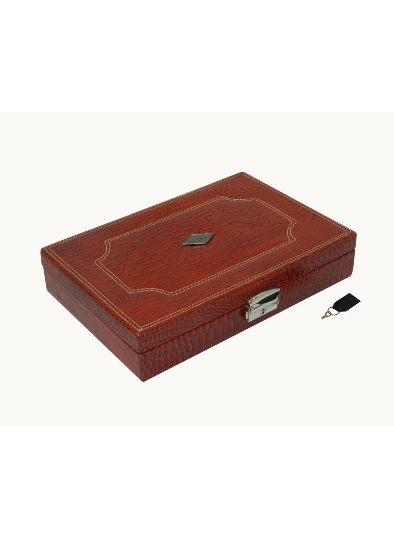 LAVERI LEATHER Laveri 10 Piece Genuine Leather Pen  Case Storage and Fountain Pen , Chain, Braslets Organizer Box with Key Lock - Image 4