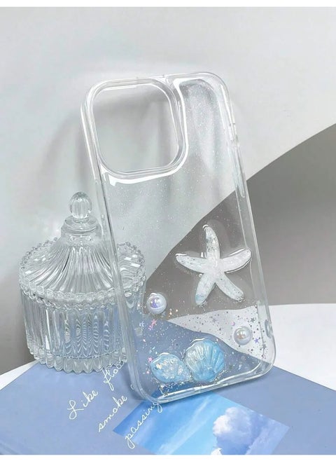 Glitter Clear Acrylic Phone Case with Starfish and Shell Attachable for iPhone 11 12 13 14 15 Pro Max, 1 Piece
