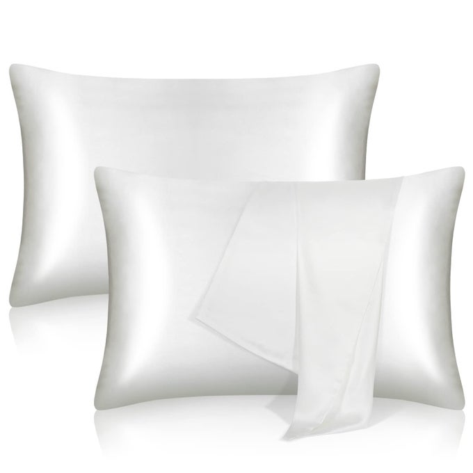 2 PACK MULBERRY SILK PILLOWCASES FOR HAIR AND SKIN BOTH SIDES 100 PURE SILK PILLOWCASE 19 MOMME SOFT SMOOTH PILLOW CASE WITH HIDDEN ZIPPER STANDARD 51 X 76CM WHITE