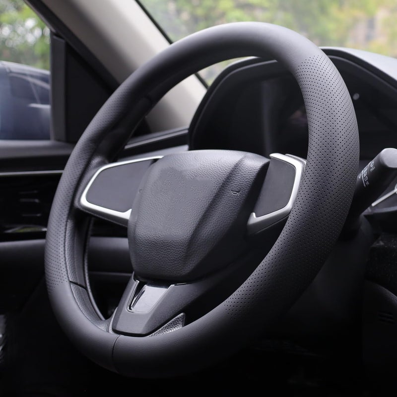 XHRING غطاء عجلة القيادة XHRING لسيارة فورد F150 F250 رابتور F250 سوبر ديوتي F350 إكسبيديشن ملحقات F-150 XL XLT لاريت كينغ رانش بلاتينيوم ليمتد لايتنينغ تريمور جلد أسود 15 Â½''-16'' - Image 4