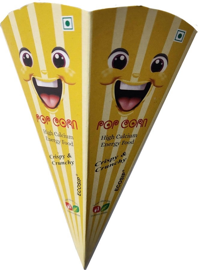 ECOSIP Empty Popcorn Cone CUPS Paper Basket,Box Empty KIDS SNACKS CONTAINER Disposable (50) Smile Yellow New - Image 5