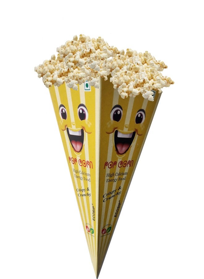 ECOSIP Empty Popcorn Cone CUPS Paper Basket,Box Empty KIDS SNACKS CONTAINER Disposable (50) Smile Yellow New - Image 4
