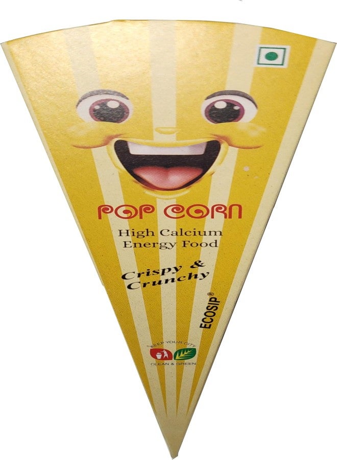 ECOSIP Empty Popcorn Cone CUPS Paper Basket,Box Empty KIDS SNACKS CONTAINER Disposable (50) Smile Yellow New - Image 1