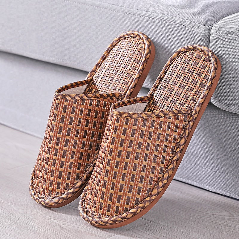Baotou Straw Mat Sandals and Slippers Weaving Features Running Jianghu Stall Home Indoor Floor Non-slip Couple Four Seasons Slippers Dark [Baotou mat]]