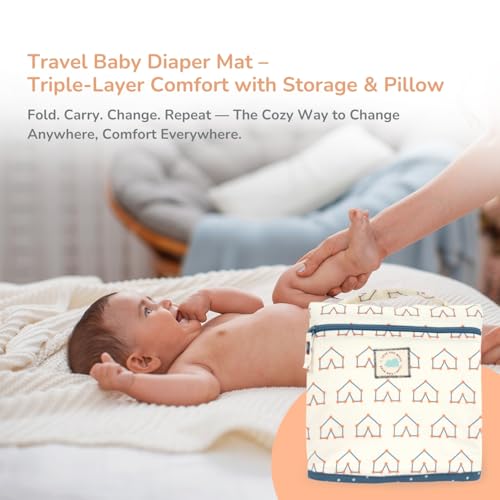 Tidy Sleep Baby Portable Diaper Changing Mat – Waterproof, Foldable Travel Mat with Storage Pockets & Soft Padding Pillow–Easy-to-Carry Changing Station Organizer for Newborns & Toddlers (Galactic Love) - Image 3