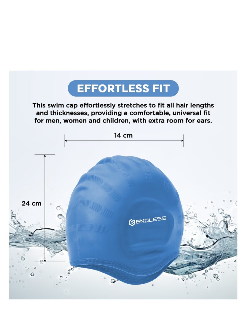 ENDLESS  Comfortable Silicon Swimming Cap with Ergonomic Ear Pockets | Fully Elastic Waterproof Cap for Long and Short Hair with Thicker Edge | For Women and Men - Image 3