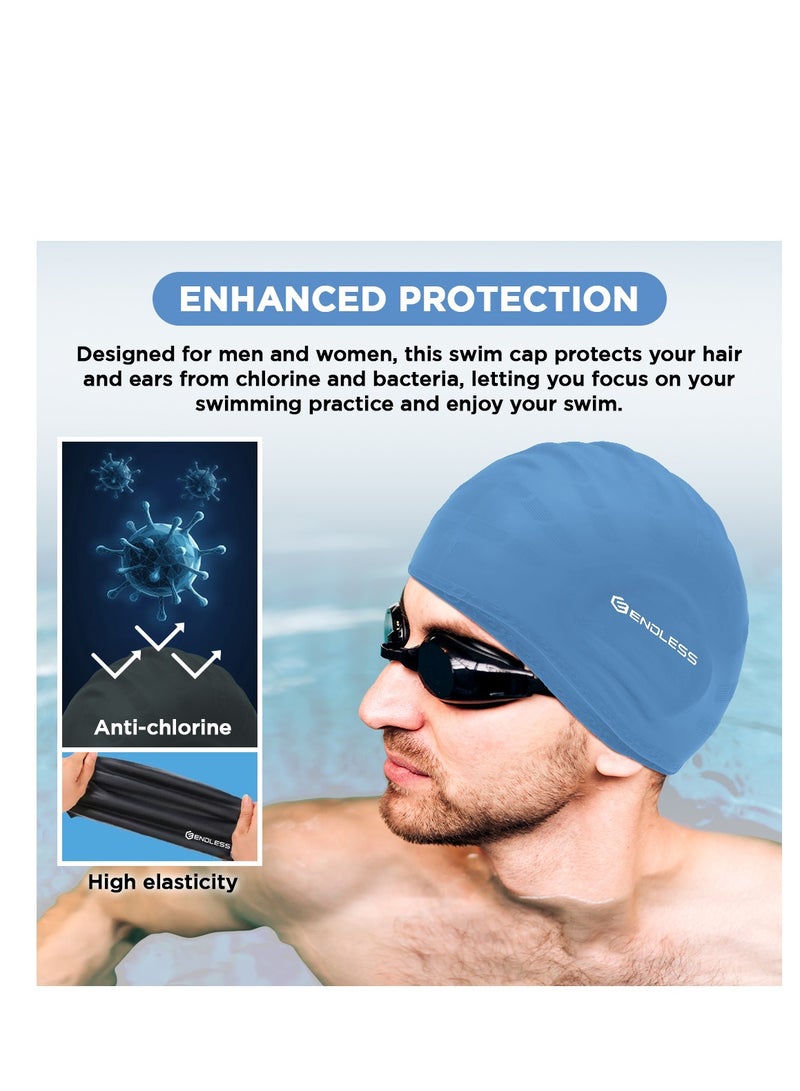 ENDLESS  Comfortable Silicon Swimming Cap with Ergonomic Ear Pockets | Fully Elastic Waterproof Cap for Long and Short Hair with Thicker Edge | For Women and Men - Image 4