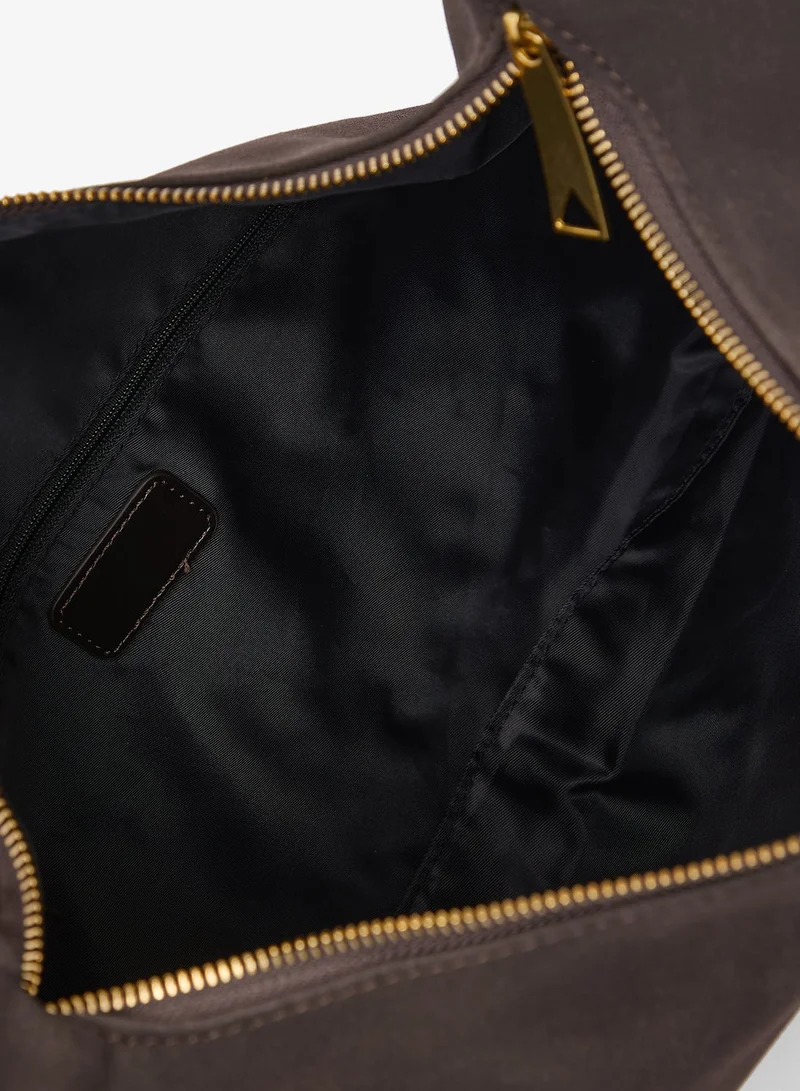 ELLA Mocha Suede Slouch Shoulder Bag With Bead Detailing for Women | Best Price UAE