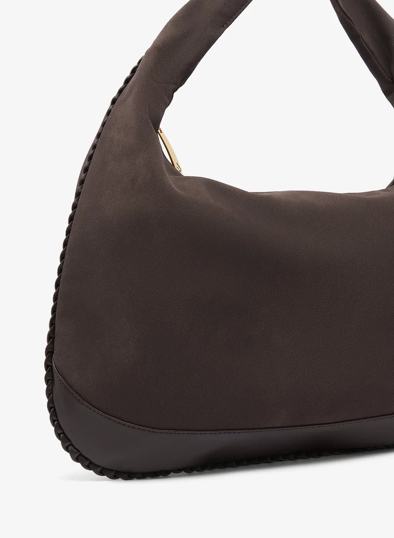 ELLA Mocha Suede Slouch Shoulder Bag With Bead Detailing for Women | Best Price UAE