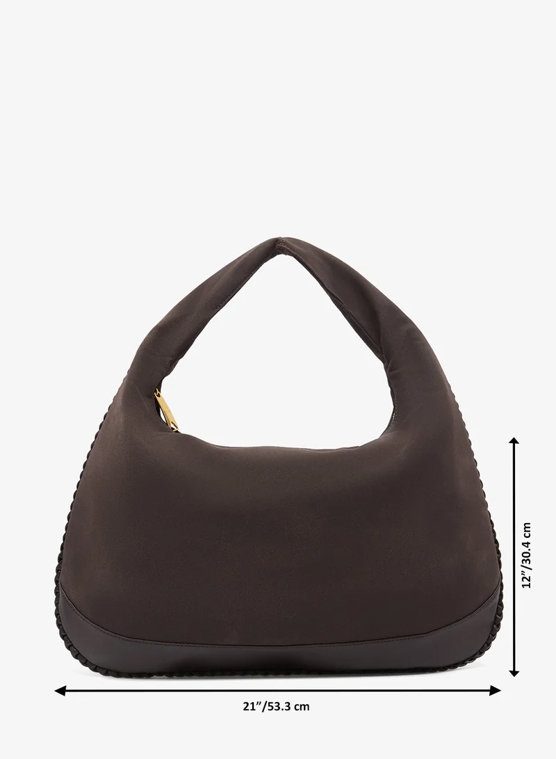 ELLA Mocha Suede Slouch Shoulder Bag With Bead Detailing for Women | Best Price UAE