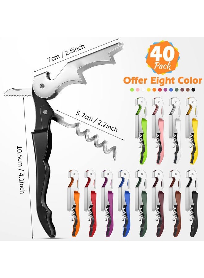 Honoson 40 Pieces Wine Key Opener Corkscrew Wine Opener Waiter Metal Bottle Wine Opener Heavy Wine Key Fold Beer Corkscrew Serrated Foil Cutter Key for Home Restaurants Bars Waiter Bartenders (Bright Colors) - Image 2
