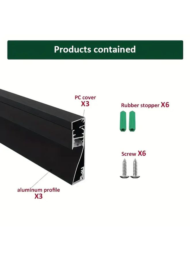 3pcs 3.3ft 1m LED Strip Aluminum Channel with 60mm Tall Kickstand Line Decorative Ambient Light Black Aluminum Shell White Lamp Shade - Image 2