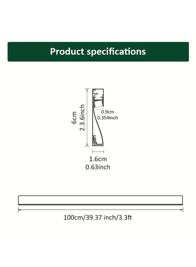 3pcs 3.3ft 1m LED Strip Aluminum Channel with 60mm Tall Kickstand Line Decorative Ambient Light Black Aluminum Shell White Lamp Shade - Image 3