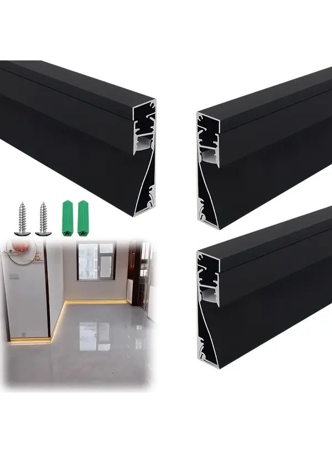 3pcs 3.3ft 1m LED Strip Aluminum Channel with 60mm Tall Kickstand Line Decorative Ambient Light Black Aluminum Shell White Lamp Shade - Image 1