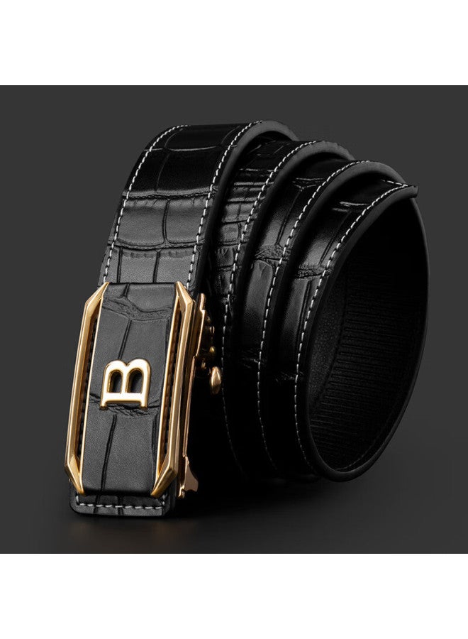 Cow Men's Genuine Leather Belt With Toothless Automatic Buckle Youth Cowhide Waist Belt Gift For Boyfriend 919 Black Gold Buckle - Image 4