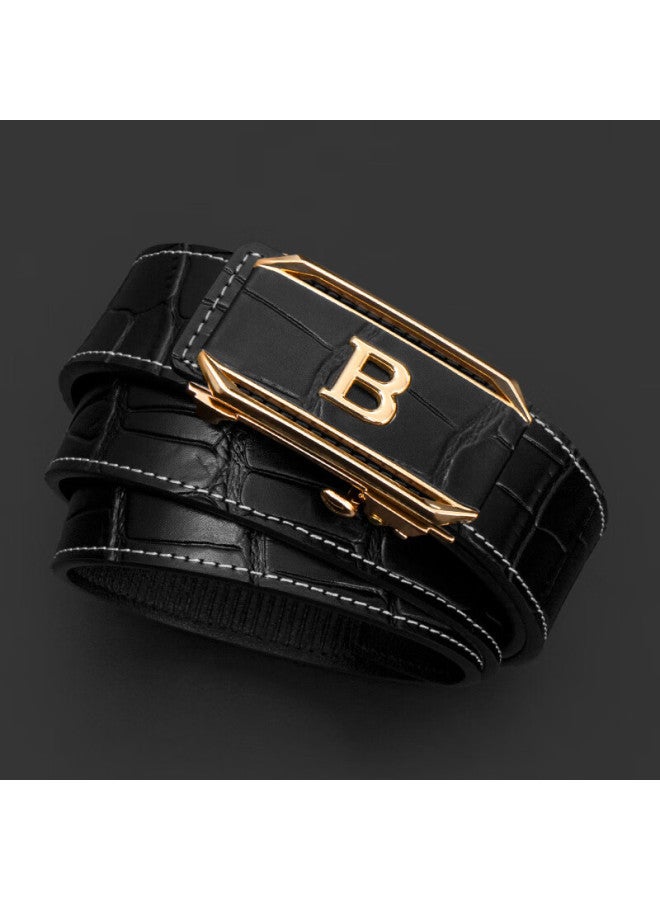 Cow Men's Genuine Leather Belt With Toothless Automatic Buckle Youth Cowhide Waist Belt Gift For Boyfriend 919 Black Gold Buckle - Image 5