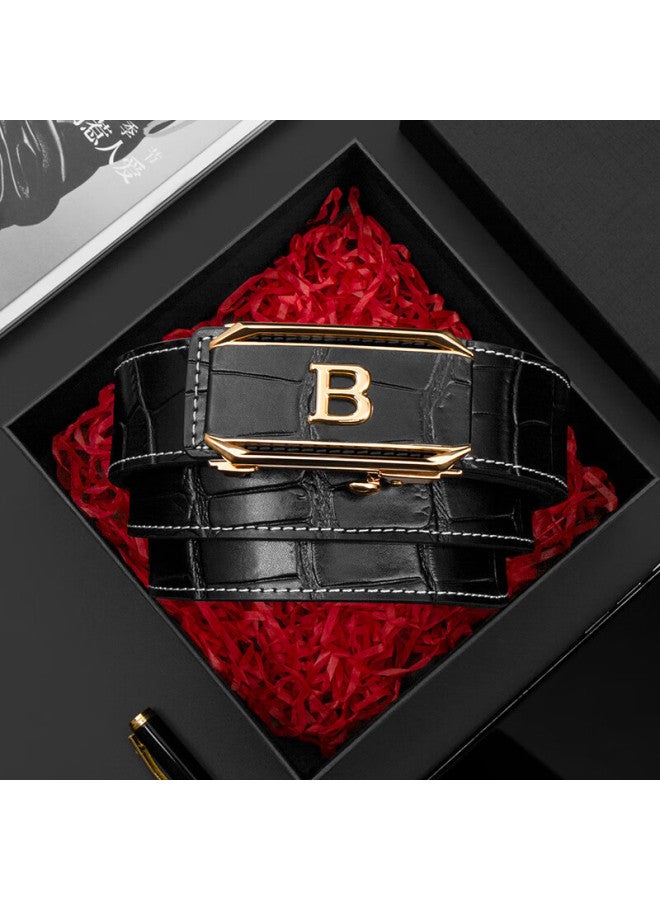 Cow Men's Genuine Leather Belt With Toothless Automatic Buckle Youth Cowhide Waist Belt Gift For Boyfriend 919 Black Gold Buckle - Image 3