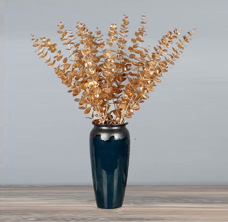 VRB Dec Plastic 3 Pcs Artificial Eucalyptus Gingko Leaves Faux Flowers Fake Flower For Home,Office Corner,Bedroom,Balcony,Living Room Decoration,Restaurant Decor And Craft (Pot No Include (Golden,3) - Image 3