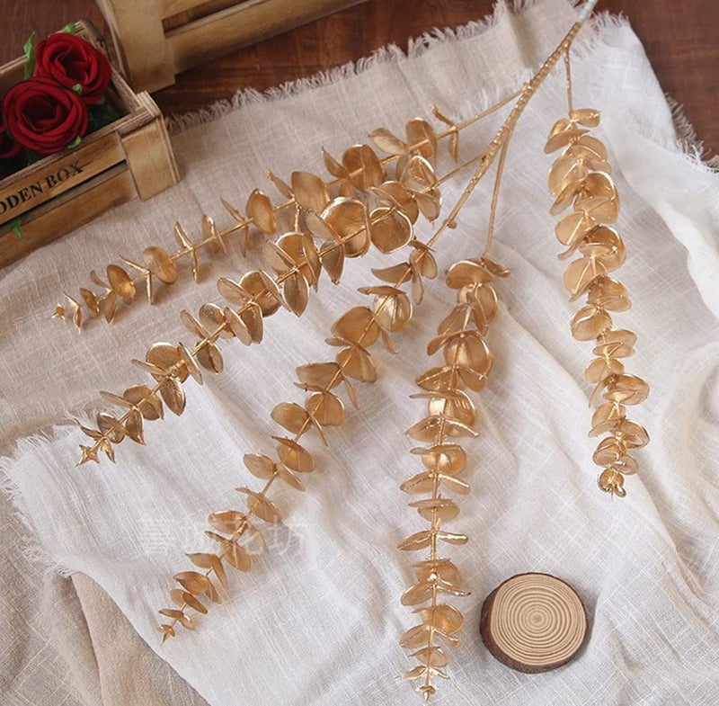 VRB Dec Plastic 3 Pcs Artificial Eucalyptus Gingko Leaves Faux Flowers Fake Flower For Home,Office Corner,Bedroom,Balcony,Living Room Decoration,Restaurant Decor And Craft (Pot No Include (Golden,3) - Image 4