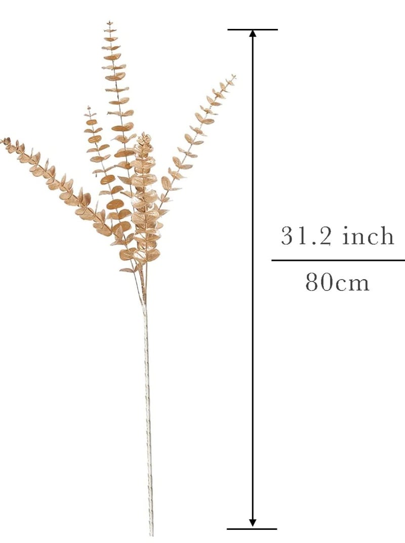 VRB Dec Plastic 3 Pcs Artificial Eucalyptus Gingko Leaves Faux Flowers Fake Flower For Home,Office Corner,Bedroom,Balcony,Living Room Decoration,Restaurant Decor And Craft (Pot No Include (Golden,3) - Image 2