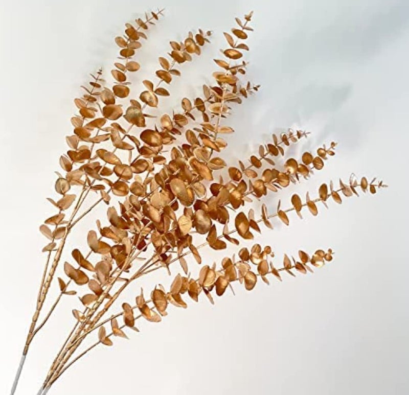 VRB Dec Plastic 3 Pcs Artificial Eucalyptus Gingko Leaves Faux Flowers Fake Flower For Home,Office Corner,Bedroom,Balcony,Living Room Decoration,Restaurant Decor And Craft (Pot No Include (Golden,3) - Image 1