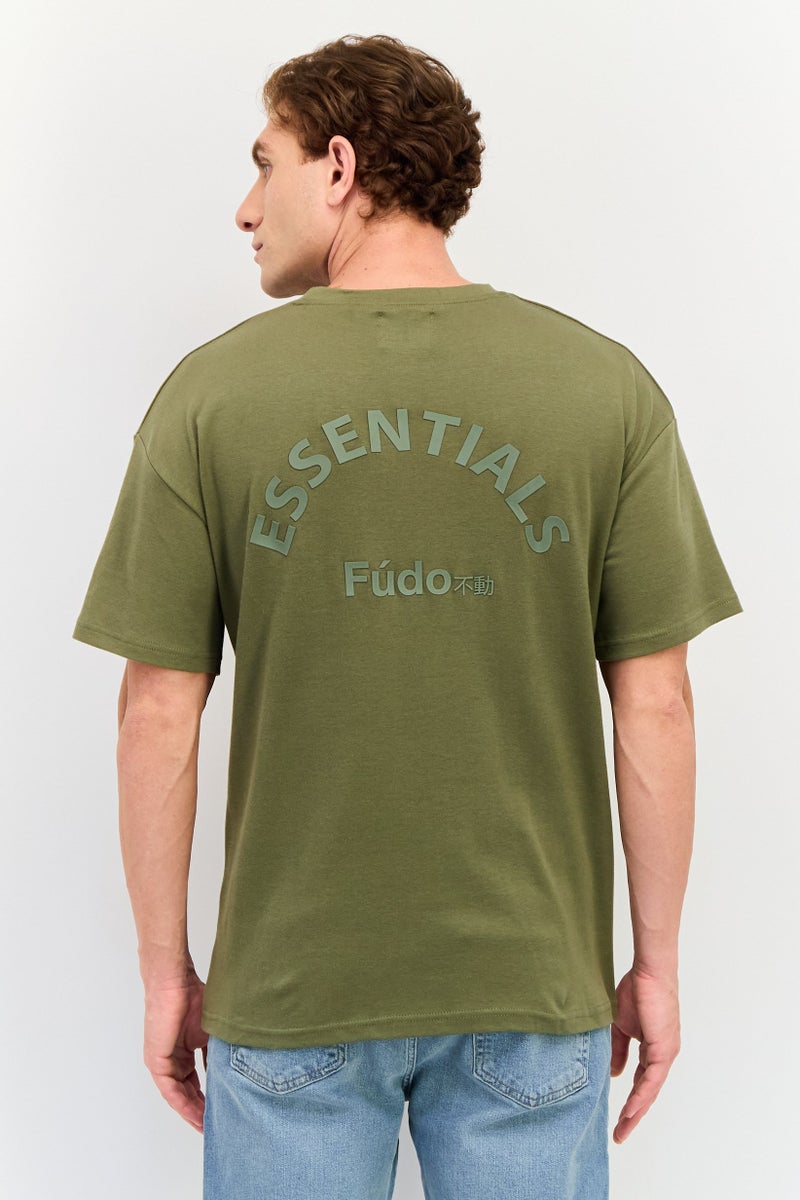 Fudo Men Crew Neck Short Sleeve Brand Logo T-Shirt, Dark Olive - Image 2