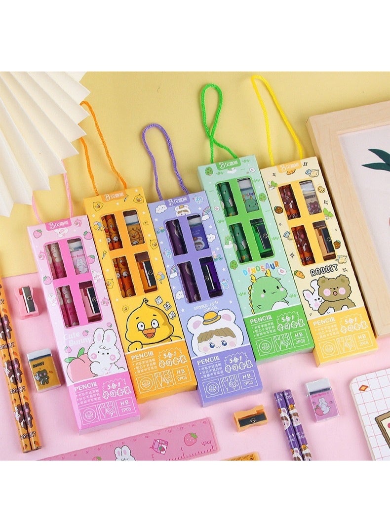 School Supplies Set Pencil Ruler Kindergarten Primary School Students Back-To-School Graduation Season Portable Stationery Small Gift Storage - Image 3