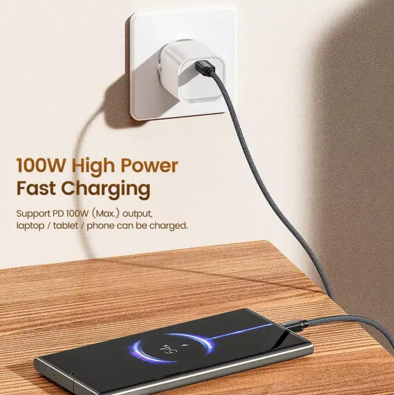 كابل 100W E-Marker من A إلى C مع شحن سريع PD 3.0 أو من Type C إلى Type C للهواتف الذكية وأجهزة الكمبيوتر المحمولة بطول 1 متر أو 2 متر باللون الرمادي (A إلى C، 1 متر) - Image 5